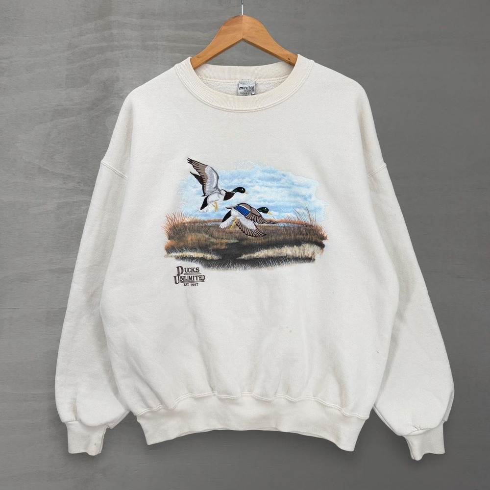 Vintage Marathon Apparel Ducks Unlimited Sweatshirt White Mallard Graphic XL